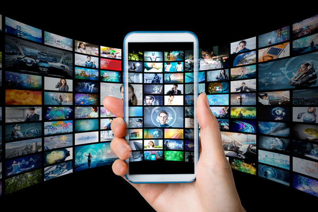hand holding phone showing video archives