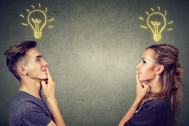 man and woman brainstorming ideas