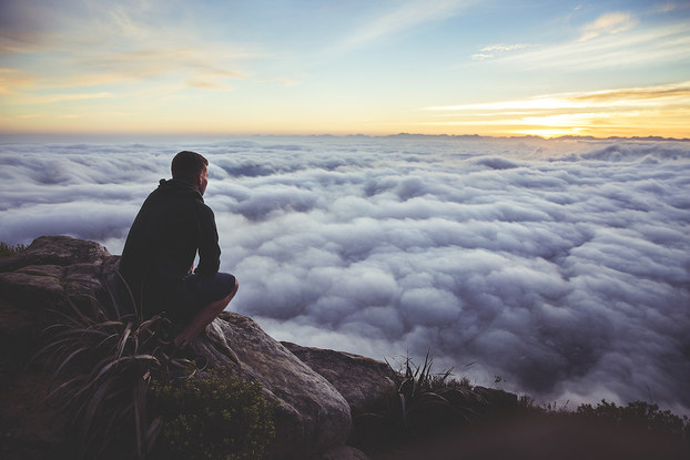 Man looking over valley
