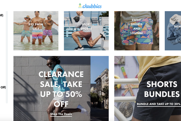 screen shot of chubbies.com homepage
