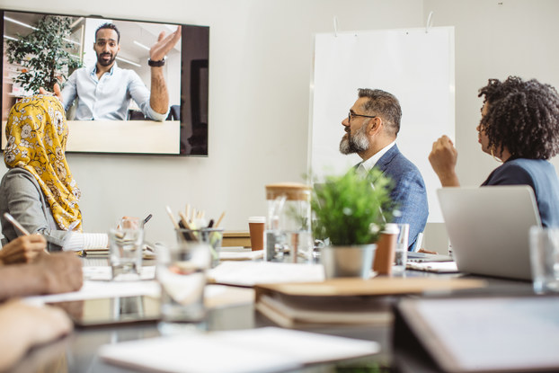 coworkers in a video meeting