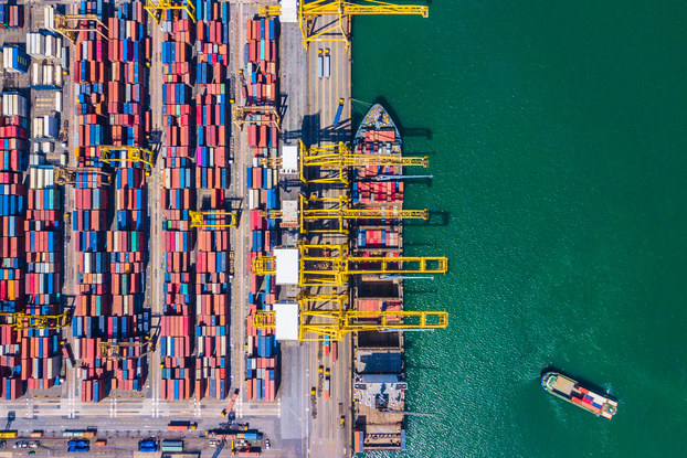 Overhead view of shipping containers