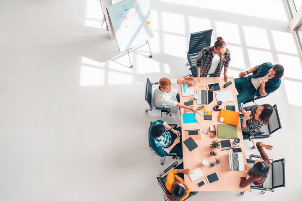 Workplace team collaborating