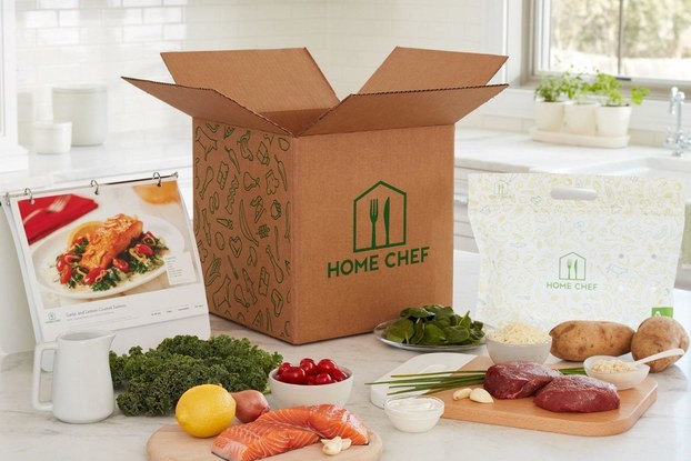 Home Chef box surrounded by fresh food