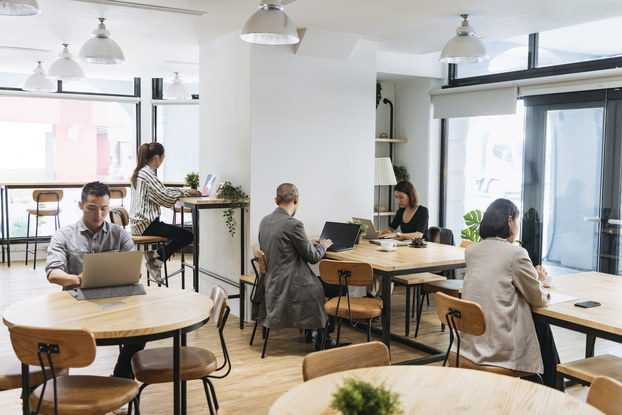 Workers sitting in co-working space