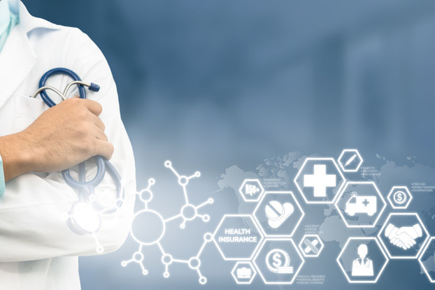 Doctor with illustrated medical symbols