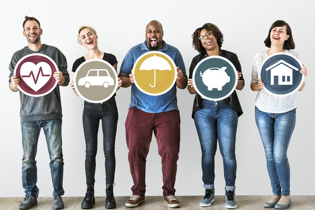 Employees holding benefits symbols