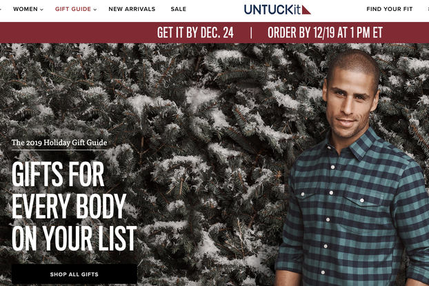 screen shot of UNTUCKit website for holiday 2019