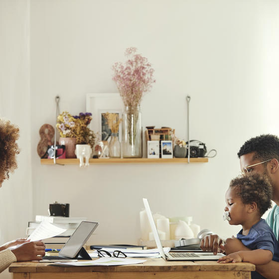 Young family balances work and home life.