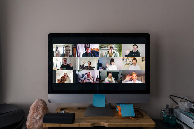 desktop computer screen with video conference