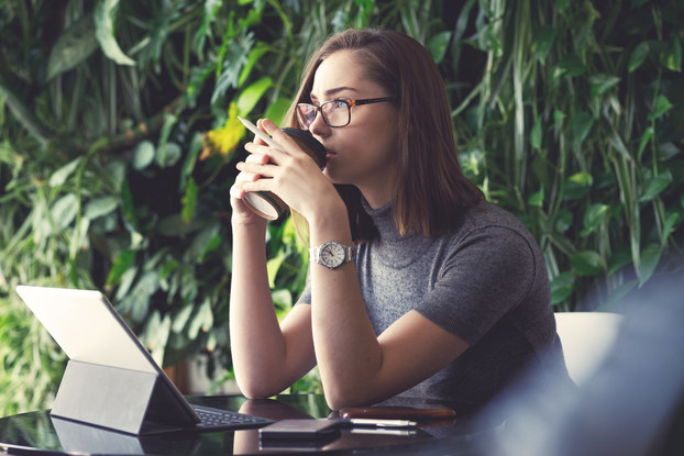 woman at laptop brainstorming