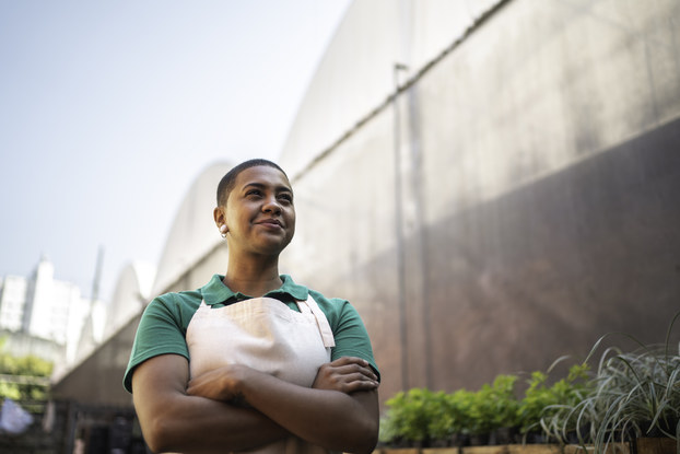 small business owner thinking positively