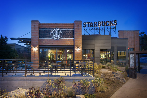 exterior of starbucks olive way store