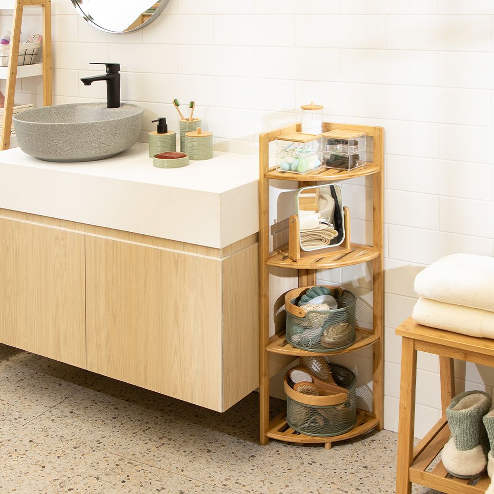 Estante Bambú Repisa Esquina 4 Niveles 26x26x90 cm