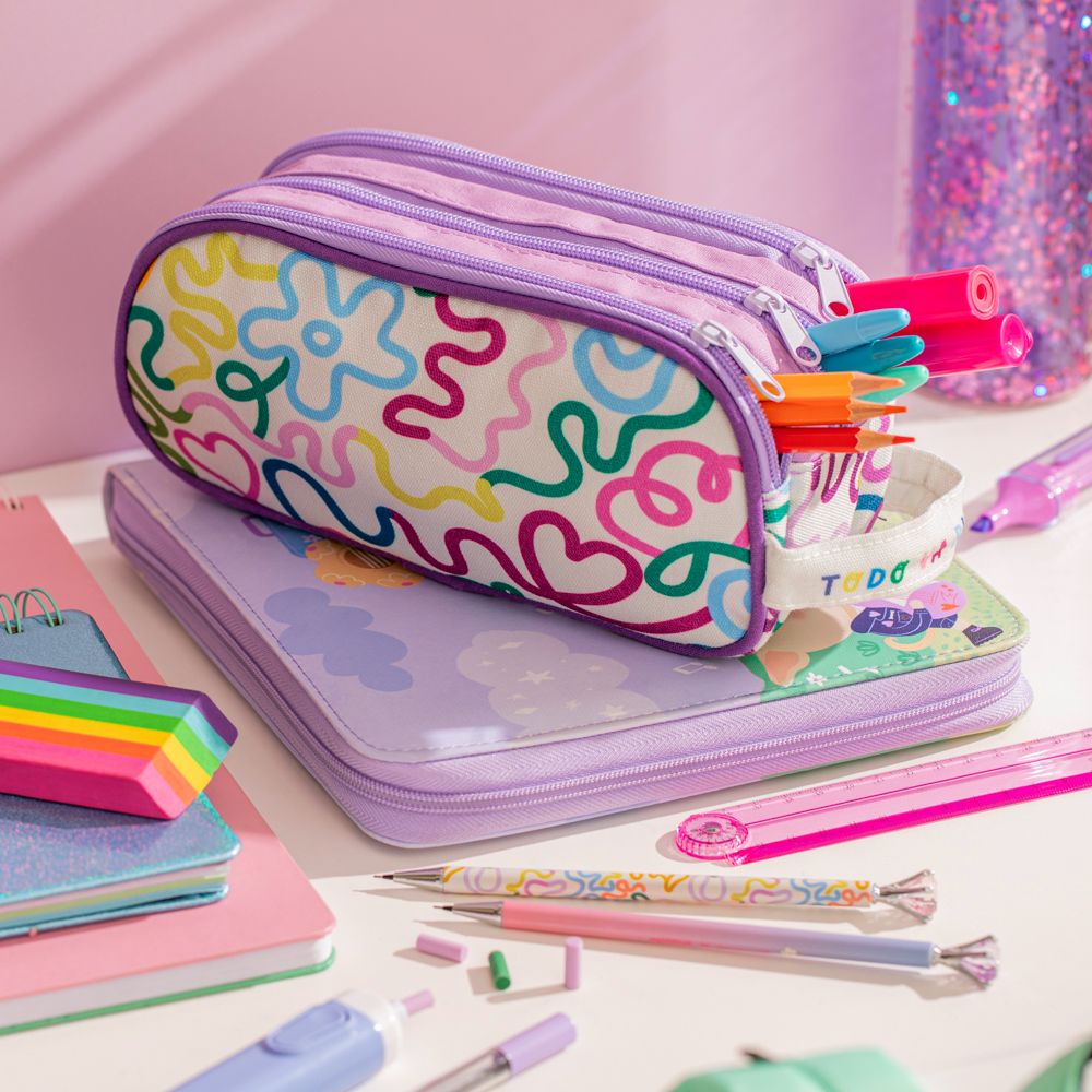 Estuche con tres cierres 11x10x22 cm