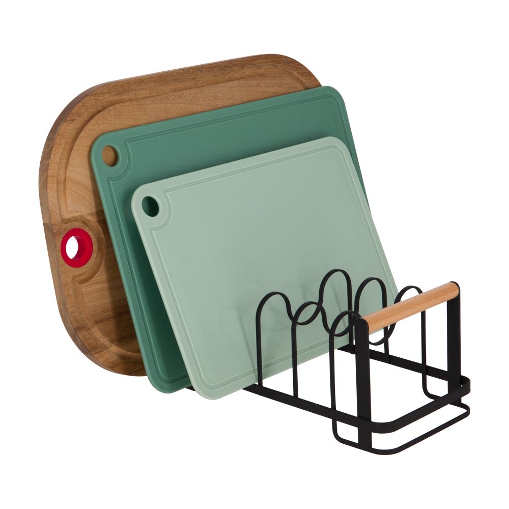 Organizador para tapas y tablas de metal y bambú