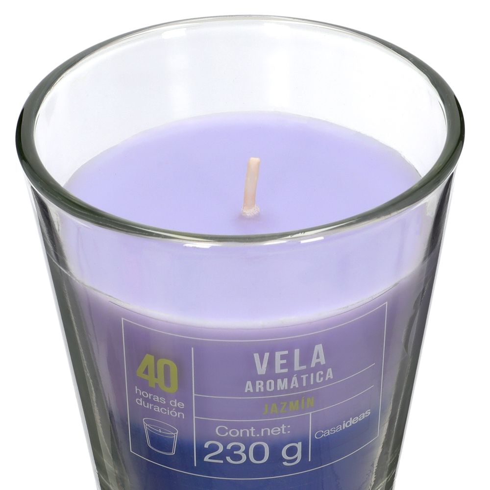 Vela con contenedor de vidrio aroma jazmín 9x10 cm