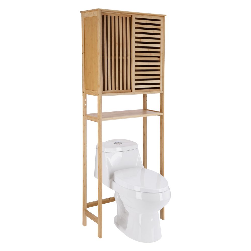 Mueble MDF y Madera Bambú Inodoro con Puerta 64.5x28x171 cm