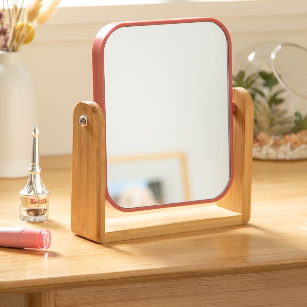 Espejo de mesa con base de bambú 18x4.5x21 cm
