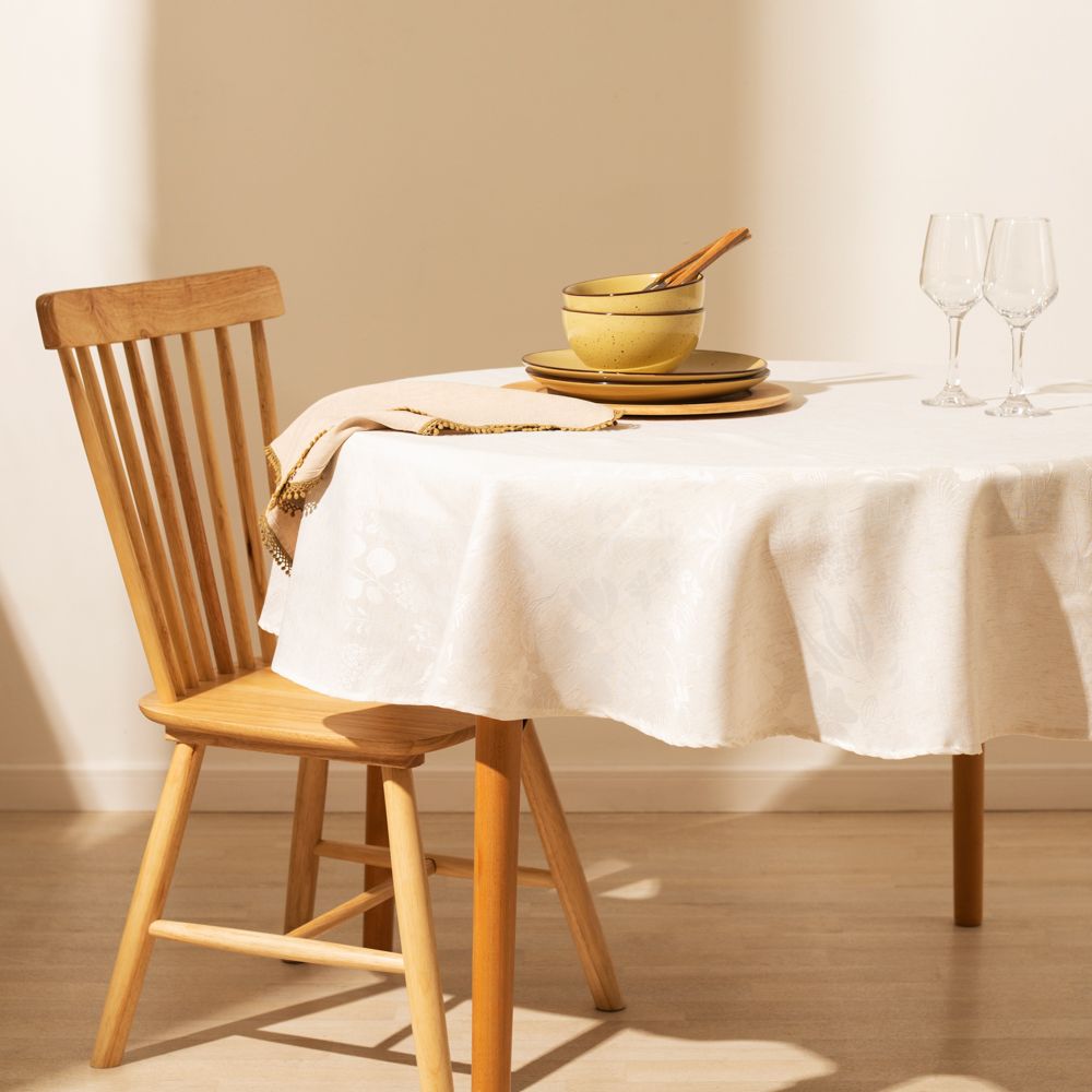 Mantel de jacquard de lino diámetro 150 cm