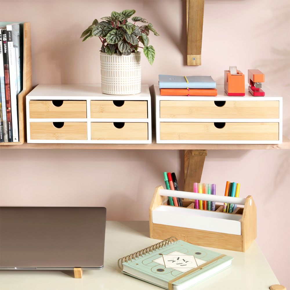 Cajonera MDF - Bambú 4 Cajones 33x21.2x13.8 cm