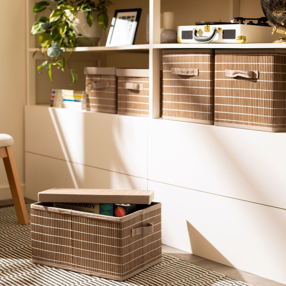 Caja organizadora de bambú y tela con tapa 39x29.5x22 cm