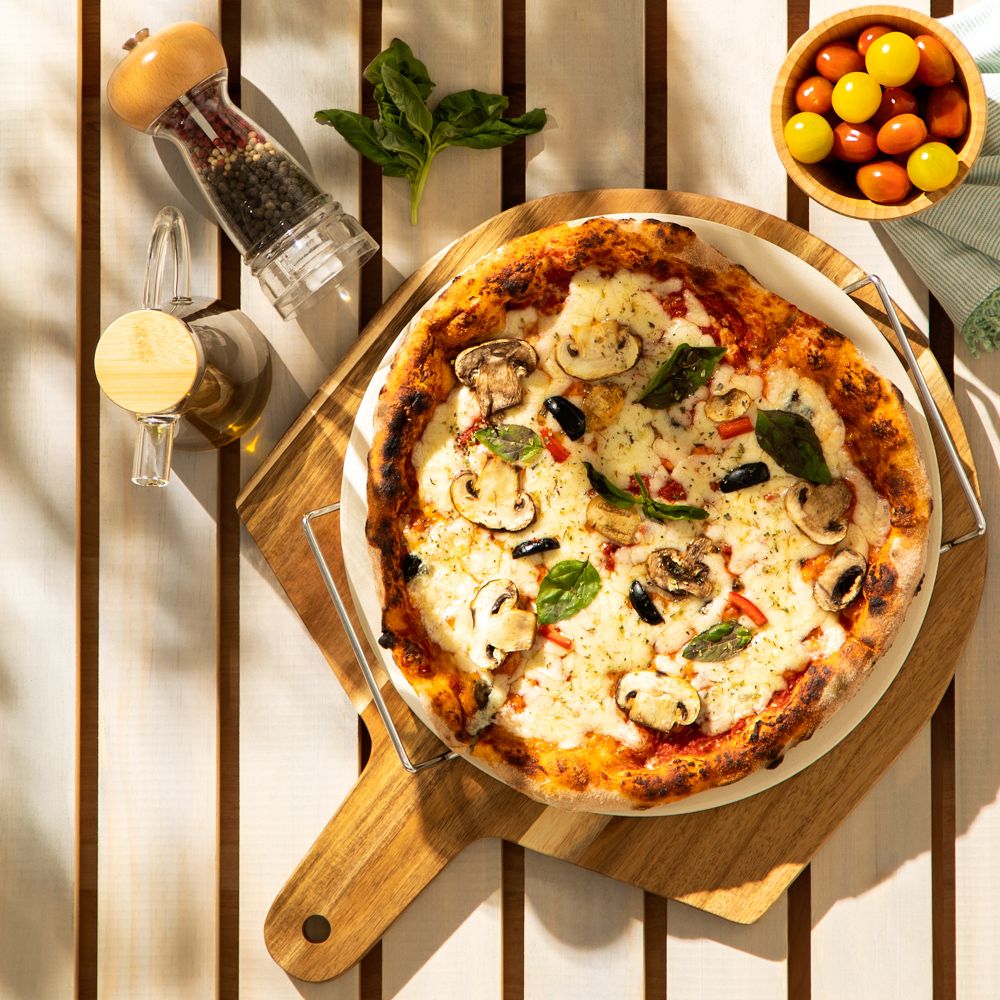 Piedra para pizza con soporte metálico