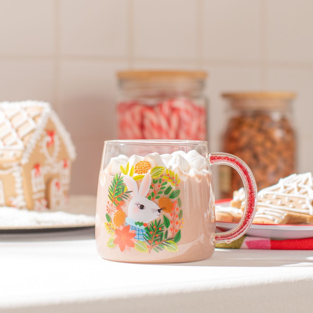 Taza de vidrio con diseño y glitter 500 ml