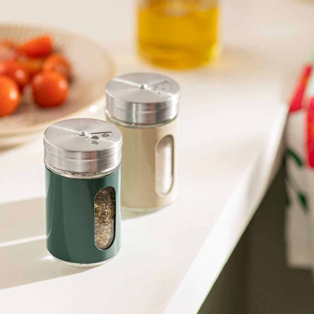 Especiero de vidrio con tapa de acero inoxidable 90 ml