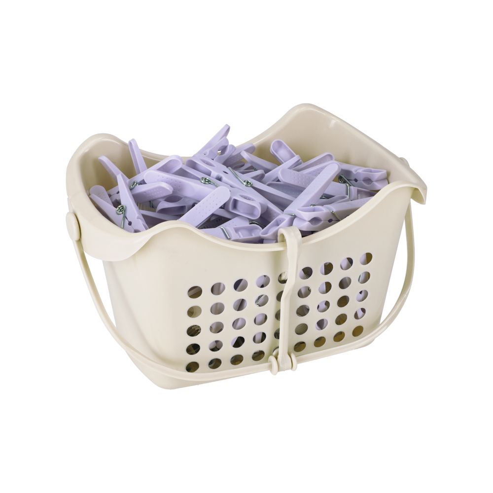 Canasto contenedor con 36 pinzas 23.5x12.5x17 cm