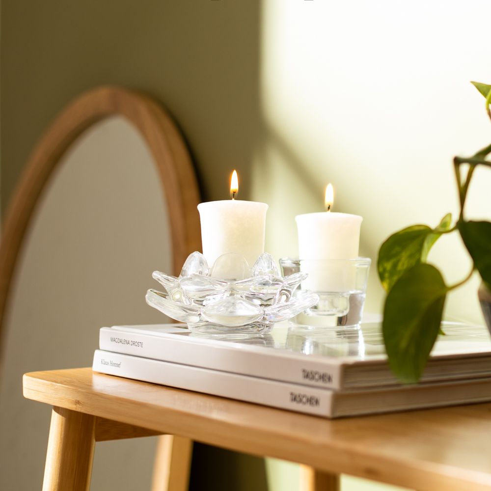 Portavela tealight vidrio flor 5x12 cm