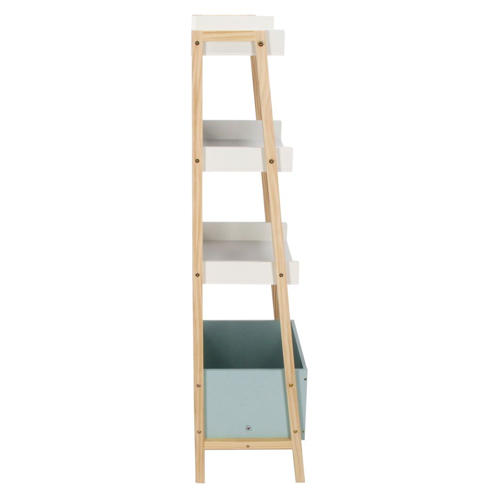 Estante de madera 3 niveles y cajón 45x140x35 cm