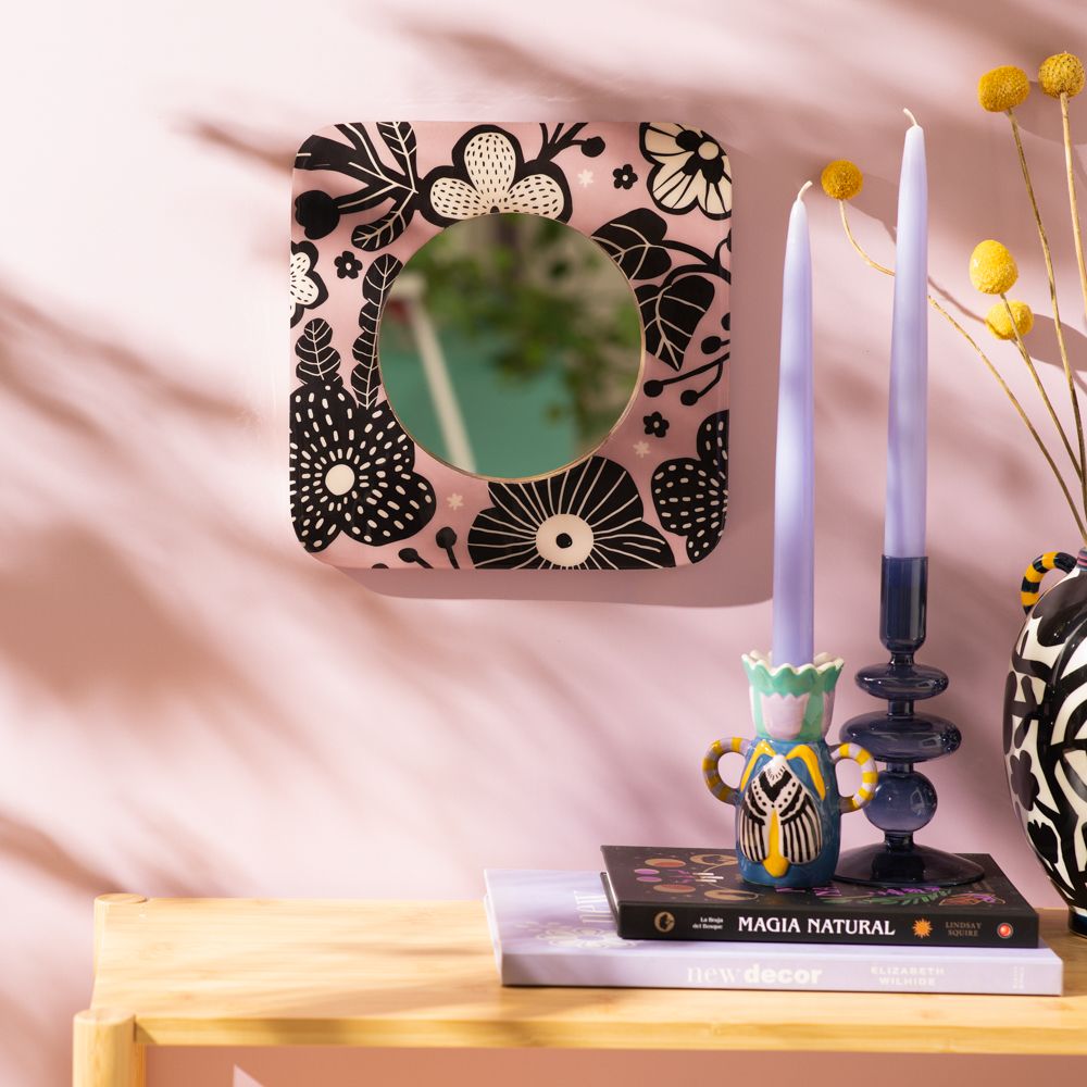 Espejo decorativo de madera y resina 25x25 cm