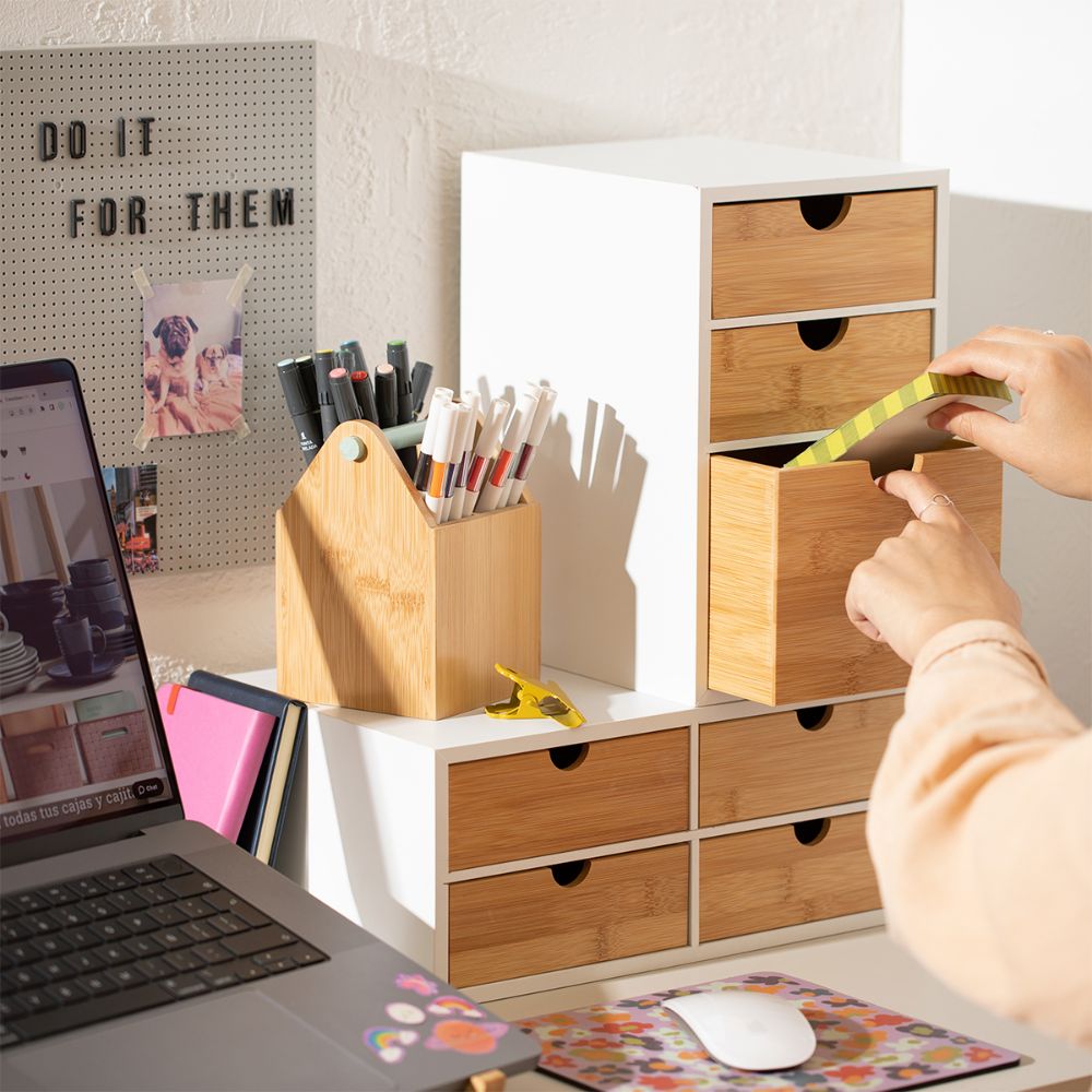 Cajonera MDF - Bambú 3 Cajones 16.7x21.2x27.6 cm