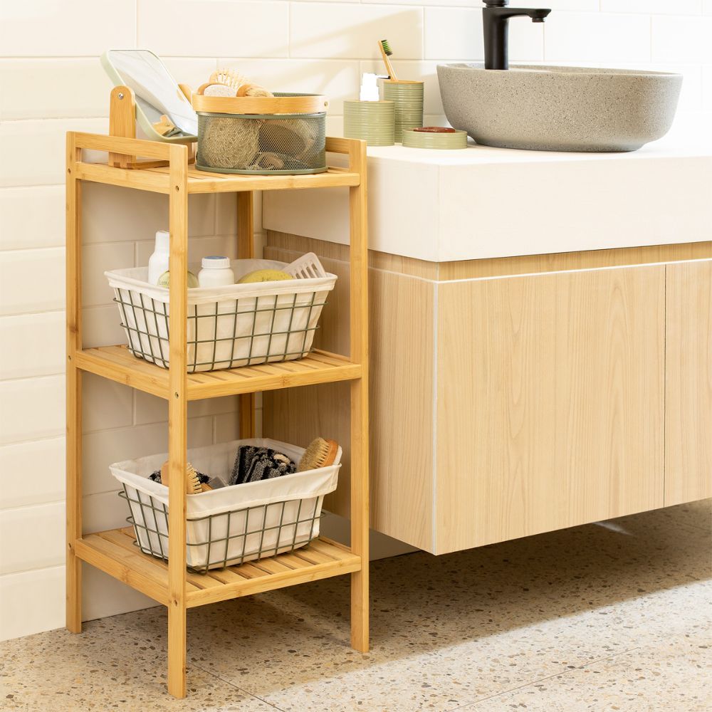 Repisa MDF y Madera Bambú Baja 3 Bandejas 33x34x80 cm