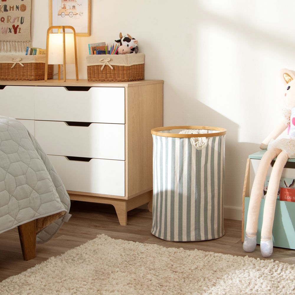 Canasto para ropa de bambú y tela 38x52 cm