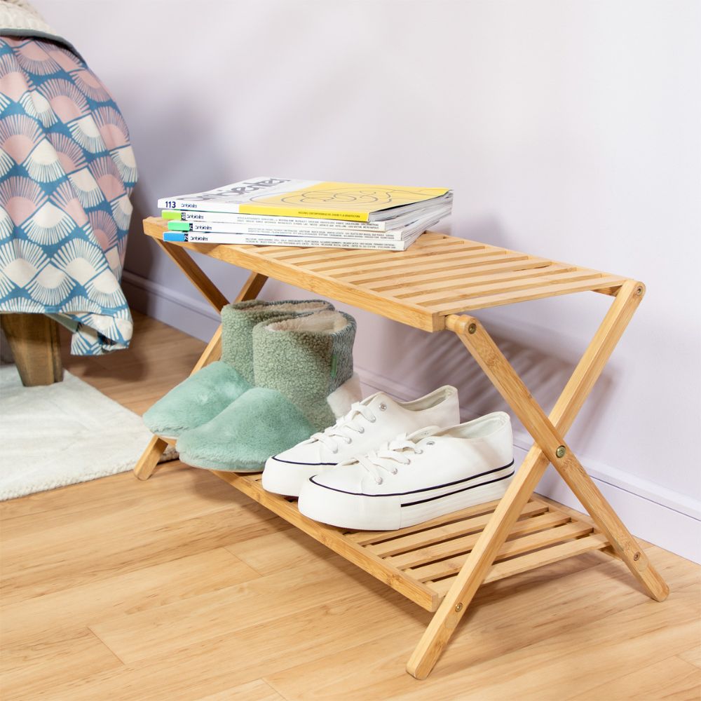Zapatero plegable de madera bambú 2 niveles