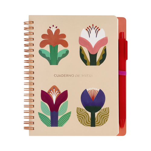 Libreta con bolígrafo 100 hojas con líneas 13x18 cm