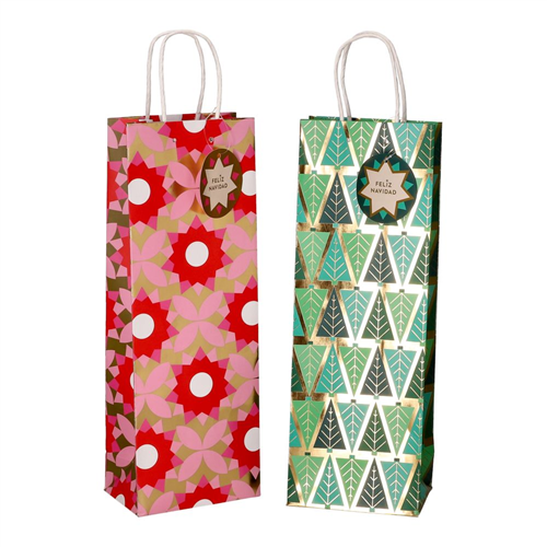 Set 2 bolsas de regalo para botella navidad 40x14 cm