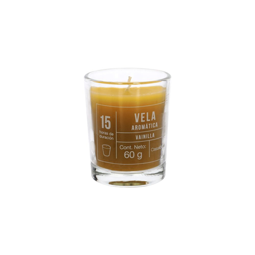 Vela con contenedor de vidrio aroma Vainilla 6.5 x5.6 cm