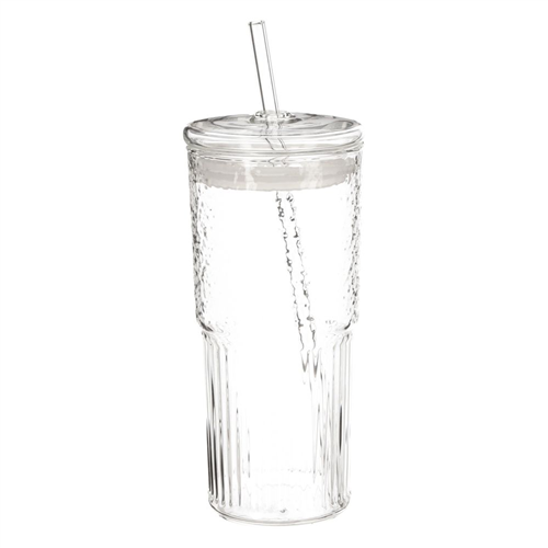 Vaso de vidrio con popote 600 ml