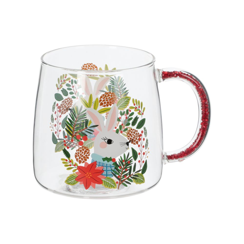 Taza de vidrio con diseño y glitter 500 ml