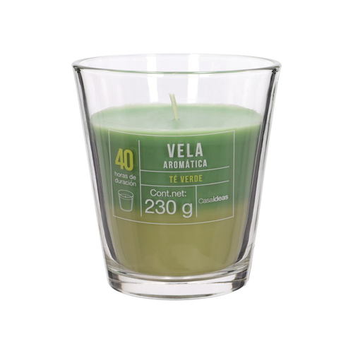 Vela con contenedor de vidrio aroma té verde 9x10 cm