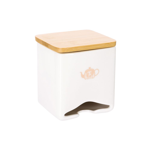 Dispensador bolsas de té de porcelana con tapa bambú