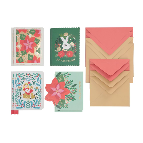 Set de 8 tarjetas y sobres navideños