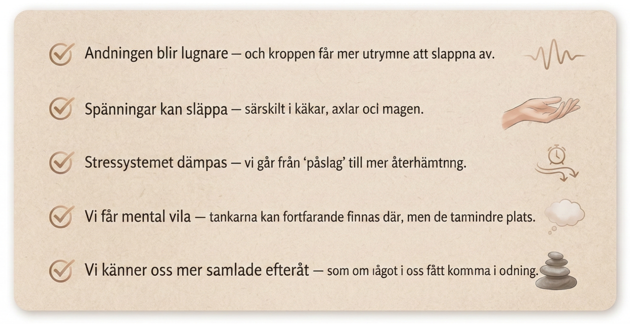 Information om Drop-in Meditation hos Lindblom Academy i Västerås med start i april. Bakgrundsbilden förmedlar lugn med en sjöutsikt, en meditationskudde och ett ljus på en träbrygga. Texten betonar att det passar nybörjare och erbjuder en mjuk paus i vardagen.