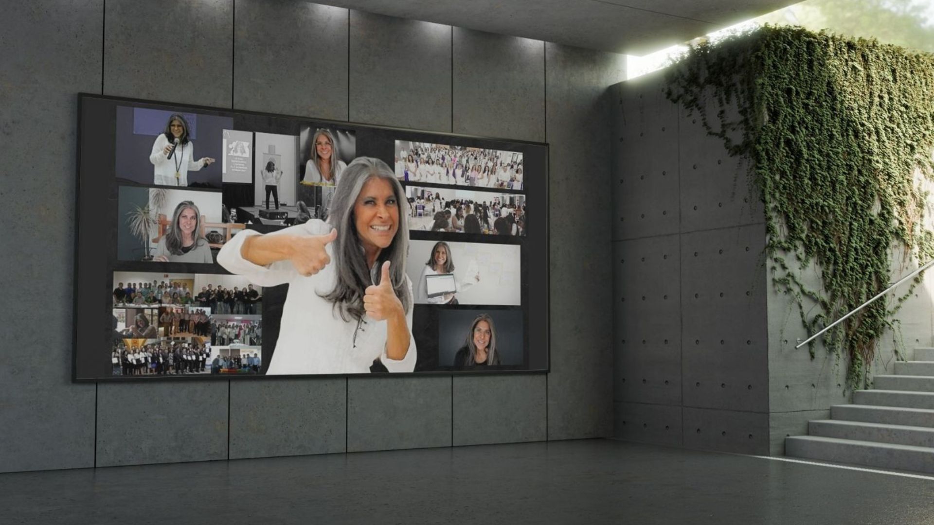 photo of billboard showcasing Ana Edna GO's talks photos nexto to a staircase that goes outdoors