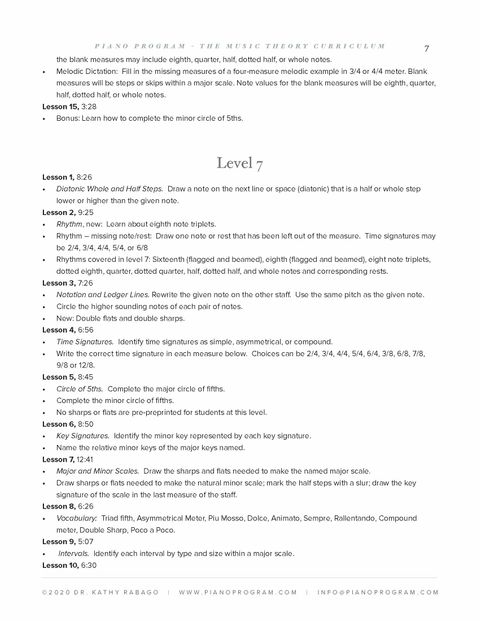 Piano Program Music Theory curriculum