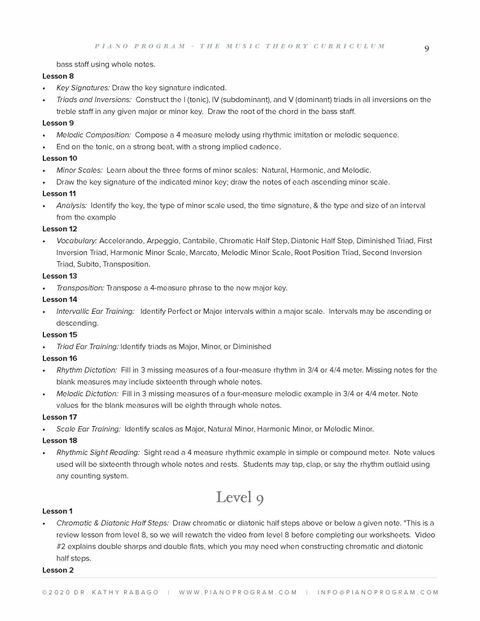 Piano Program Music Theory curriculum