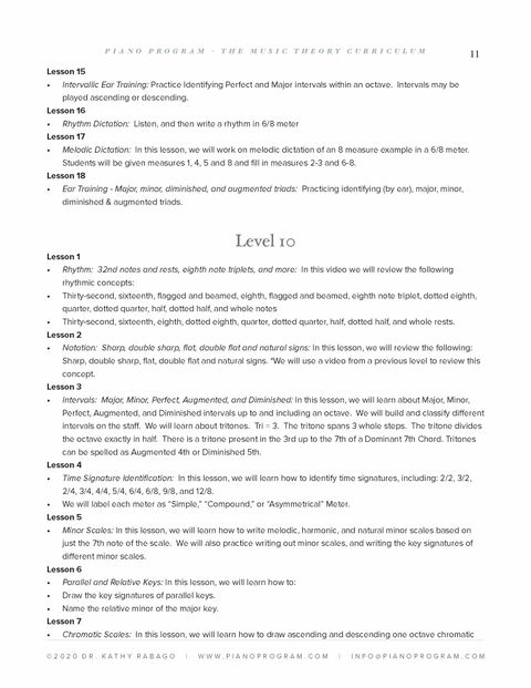 Piano Program Music Theory curriculum